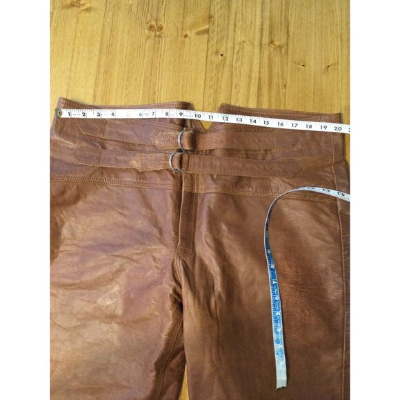 Vintage Brown Leather Pants Adjustable Buckle Straps Lined Size 42 Western - Picture 5 of 5